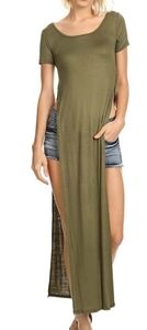 Tshirt Double Deep Side Slit Maxi Dress